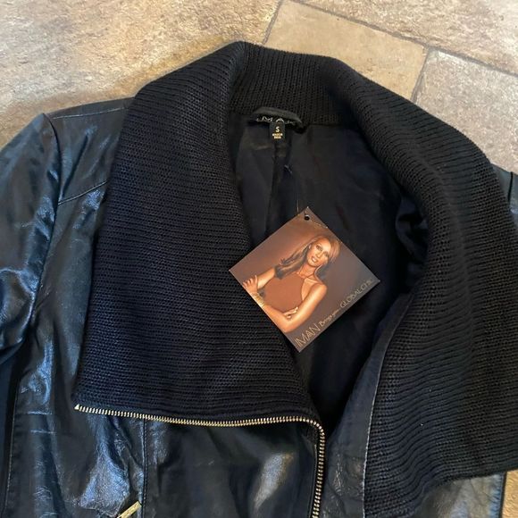 NWT Iman Global Chic Leather Moto Jacket Sz Small - Picture 4 of 7